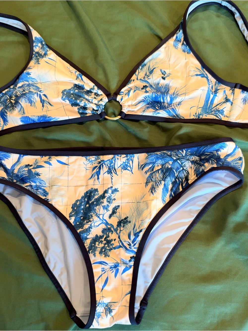 Seafolly Marbella Blue White Tropical Bikini Set Top Bottom US 10